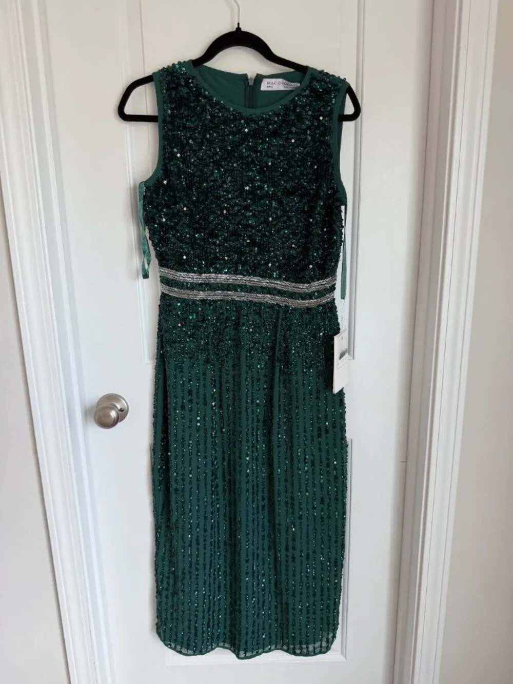 Mac Duggal Emerald Green Embellised Midi Sheath Dress NWT sz 6 - Picture 5 of 8